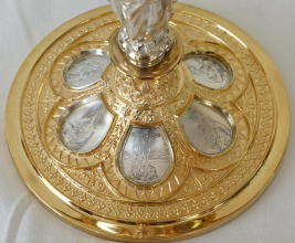 Solid silver gilt antique French Romanesque Chalice with Enamels